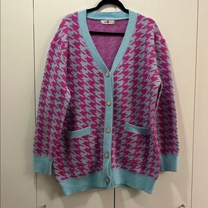 Buddy Love Pink and Blue Houndstooth Cardigan